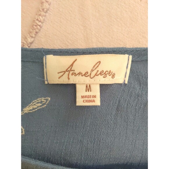 ANNELIEGE Blue Tunic Blouse Embroidered Lined Size M - Picture 6 of 11